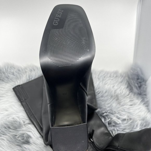 Guess Elandre Black Leather Over the Knee Heeled Gold Signature Boots 5.5 NEW - Picture 6 of 9
